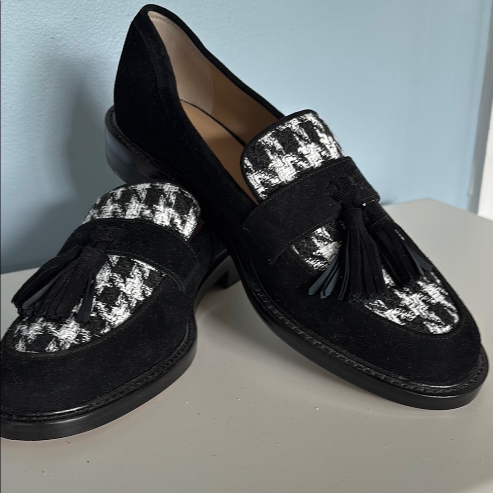 Women’s Ann Taylor Black and White Checkered Slip-On Loafers